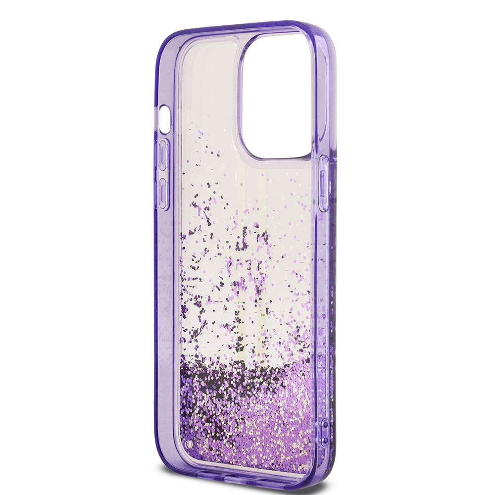 Apple iPhone 14 Pro Max Case Guess Original Licensed Transparent Liquid Glitter Gold Striped Cover - 9