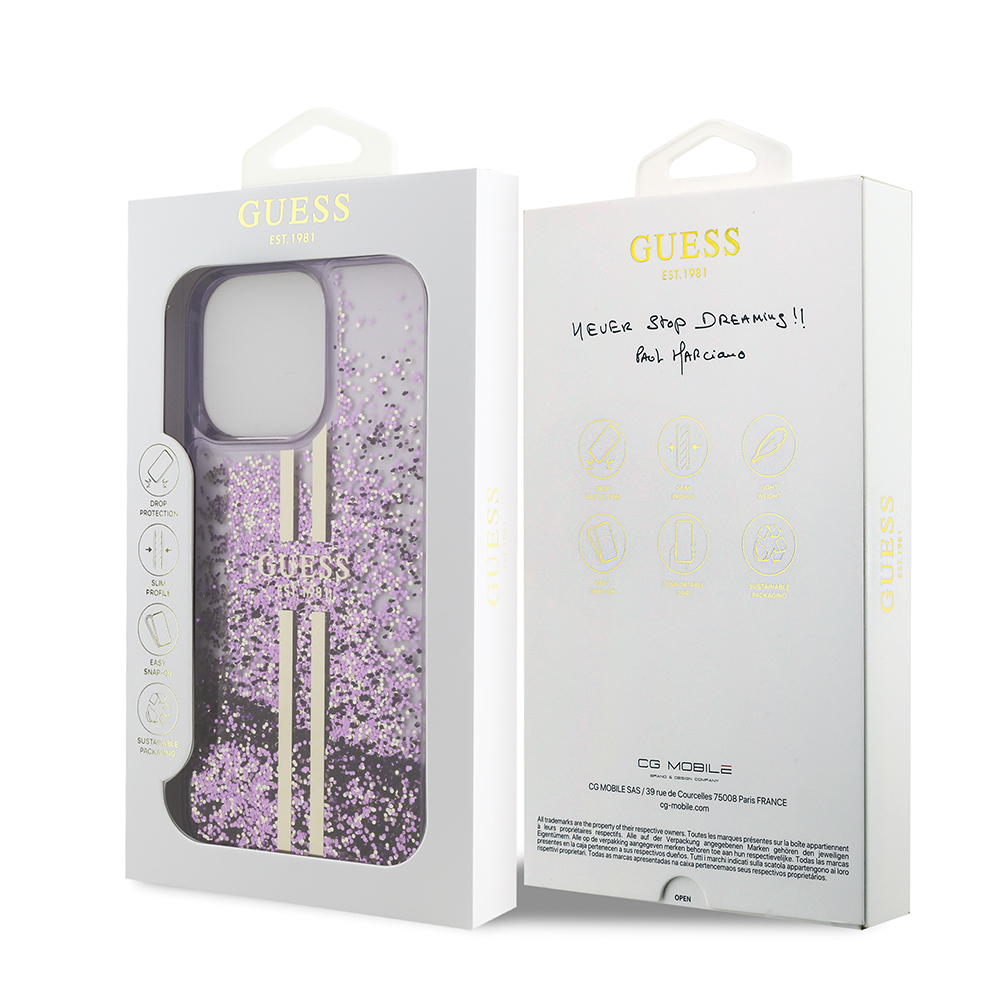 Apple iPhone 14 Pro Max Case Guess Original Licensed Transparent Liquid Glitter Gold Striped Cover - 16