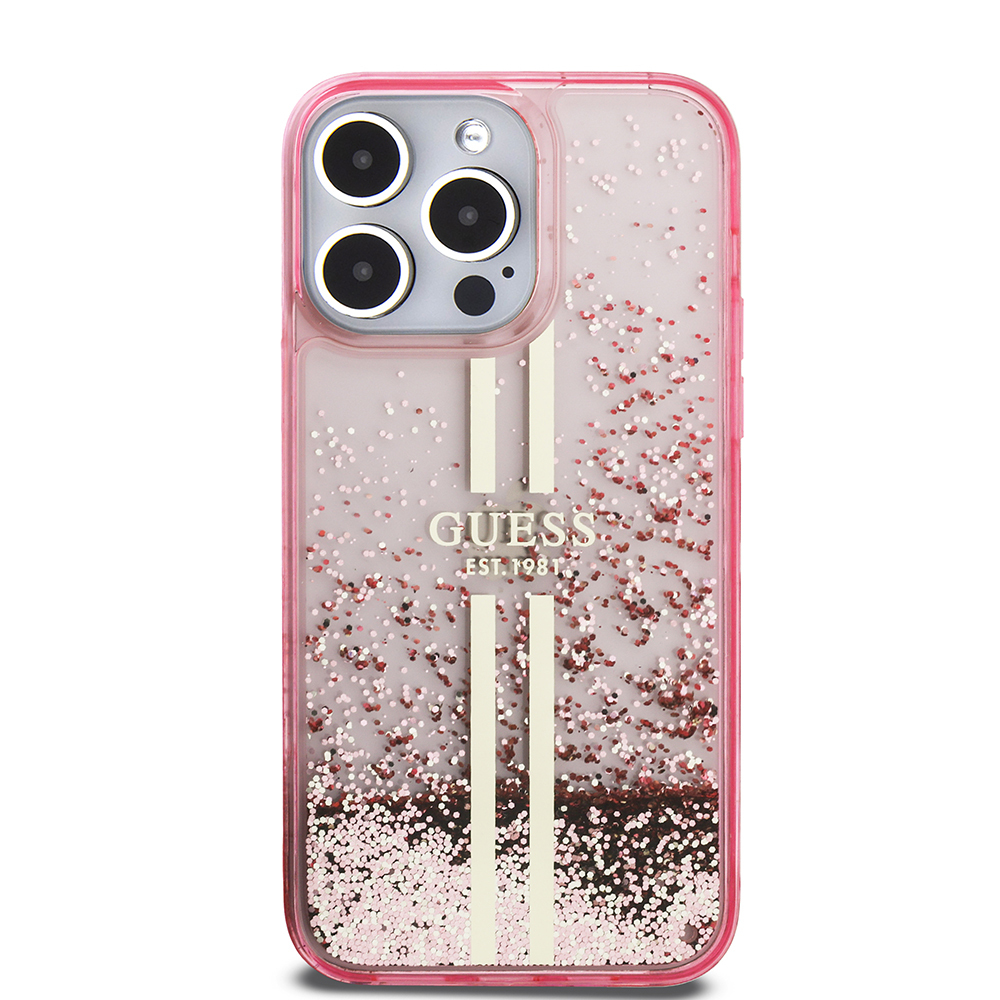Apple iPhone 14 Pro Max Case Guess Original Licensed Transparent Liquid Glitter Gold Striped Cover - 11