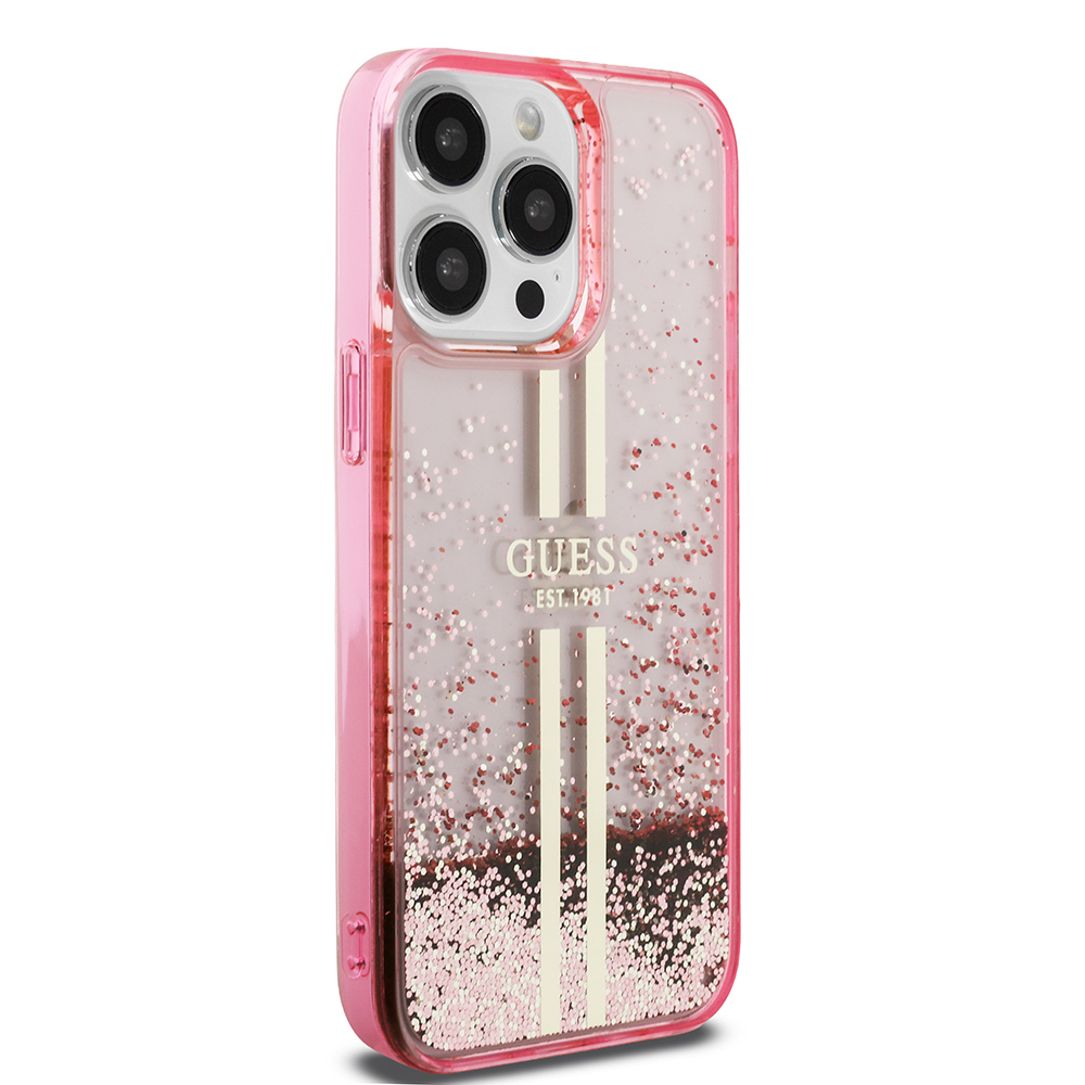 Apple iPhone 14 Pro Max Case Guess Original Licensed Transparent Liquid Glitter Gold Striped Cover - 12