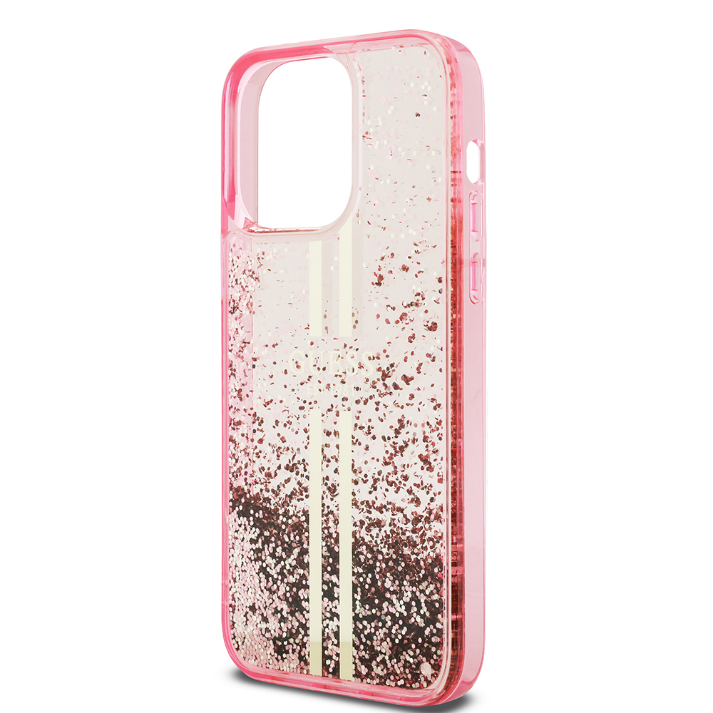 Apple iPhone 14 Pro Max Case Guess Original Licensed Transparent Liquid Glitter Gold Striped Cover - 14