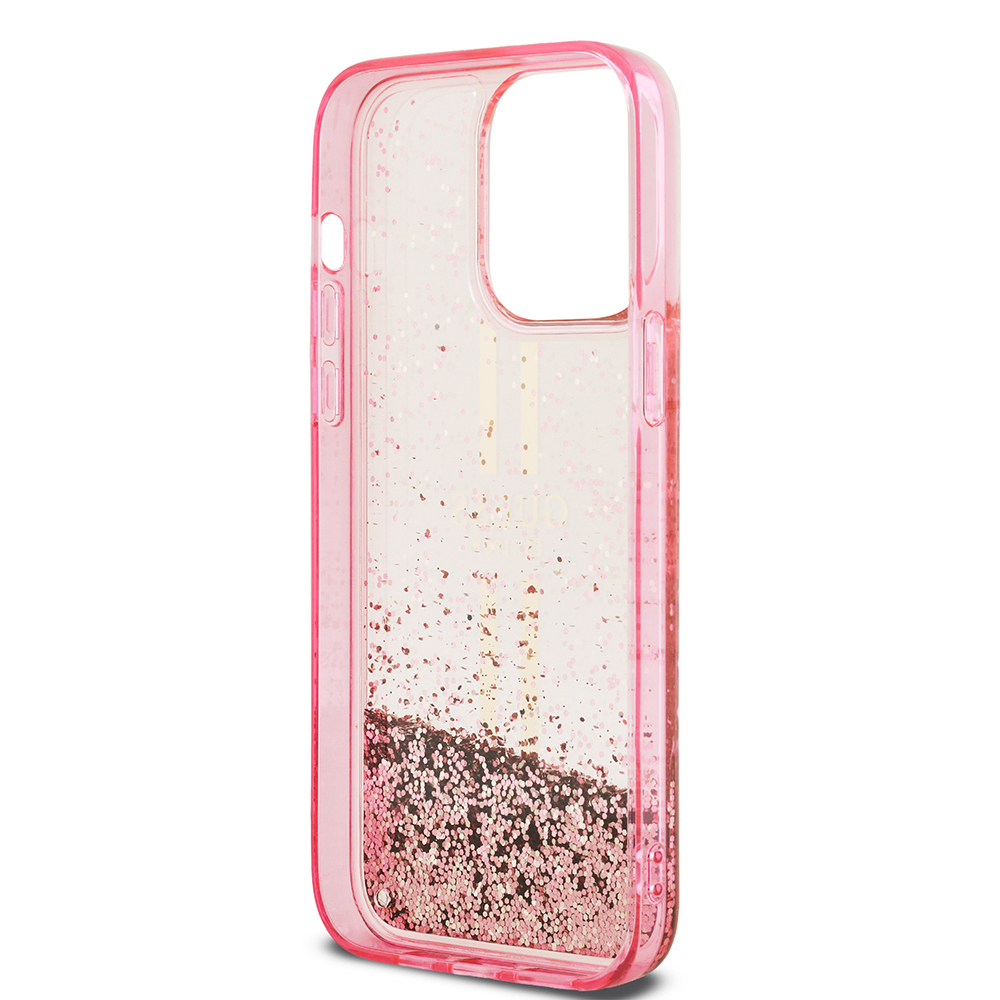 Apple iPhone 14 Pro Max Case Guess Original Licensed Transparent Liquid Glitter Gold Striped Cover - 15