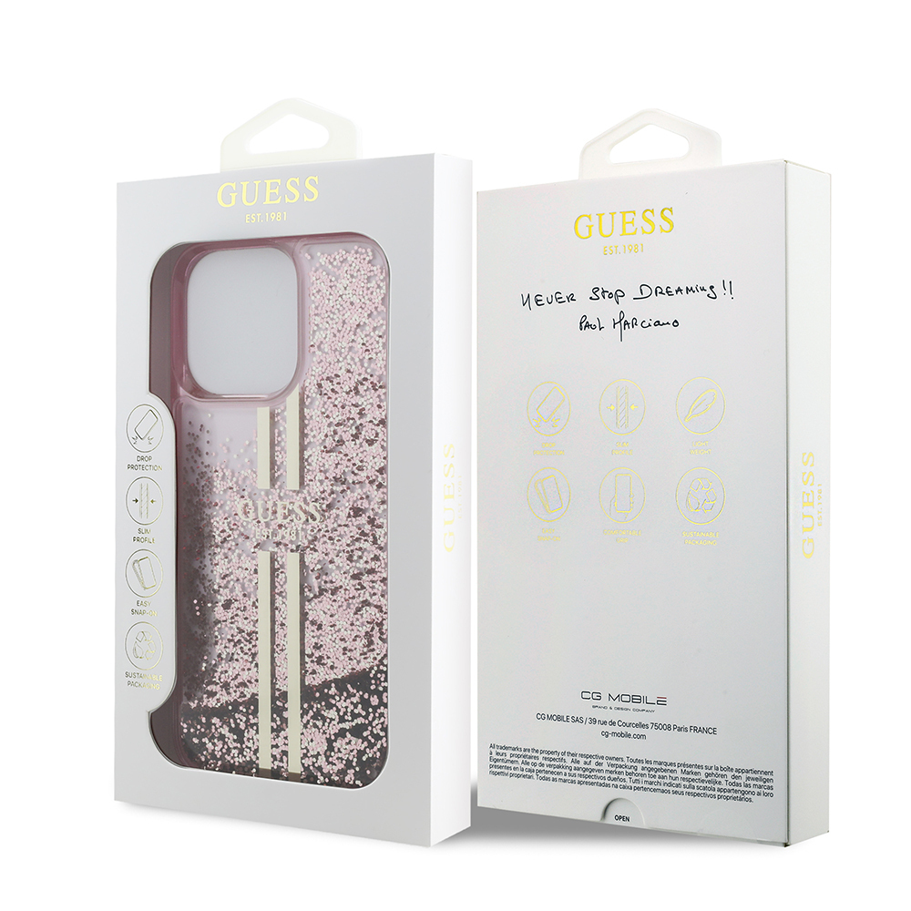 Apple iPhone 14 Pro Max Case Guess Original Licensed Transparent Liquid Glitter Gold Striped Cover - 17