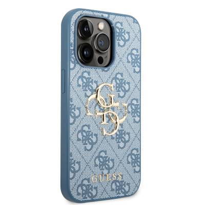 Apple iPhone 14 Pro Max Case GUESS PU Leather Big Metal Logo Design Cover Blue