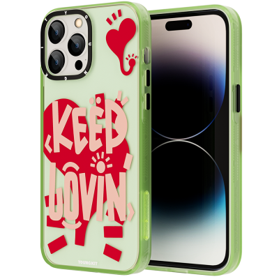 Apple iPhone 14 Pro Max Case Happy Mod Figured YoungKit Happy Mood Series Cover Su Yeşil