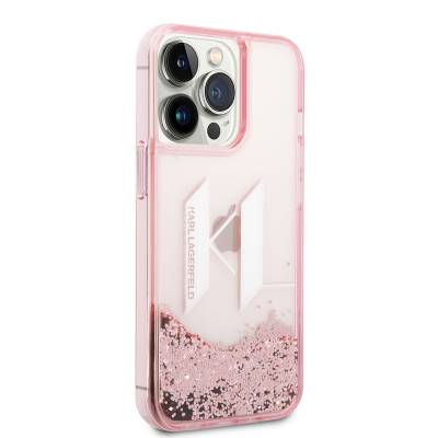 Apple iPhone 14 Pro Max Case Karl Lagerfeld Liquid Glitter Design Cover Pink