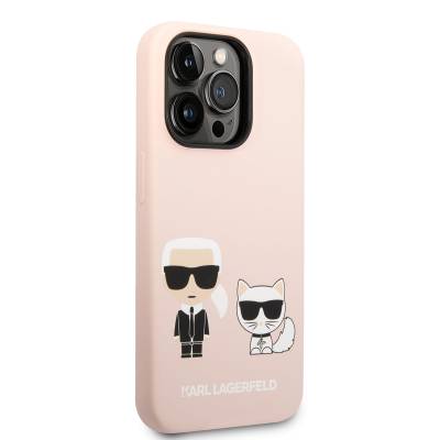 Apple iPhone 14 Pro Max Case Karl Lagerfeld Magsafe Silicone K&C Design Cover with Charging Feature Light Pink