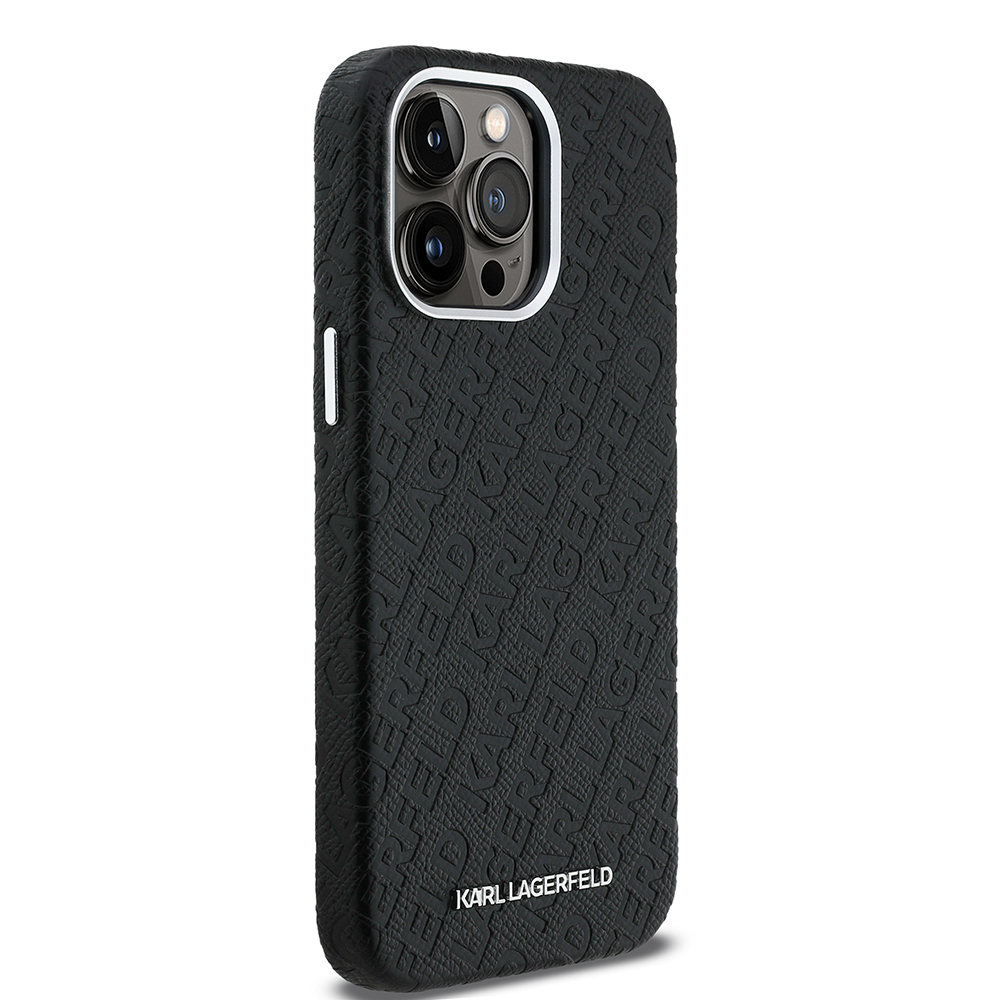 Apple iPhone 14 Pro Max Case Karl Lagerfeld Original Licensed PU Leather Stamped Metal Letter Logo Cover - 5