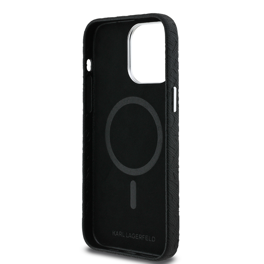 Apple iPhone 14 Pro Max Case Karl Lagerfeld Original Licensed PU Leather Stamped Metal Letter Logo Cover - 8