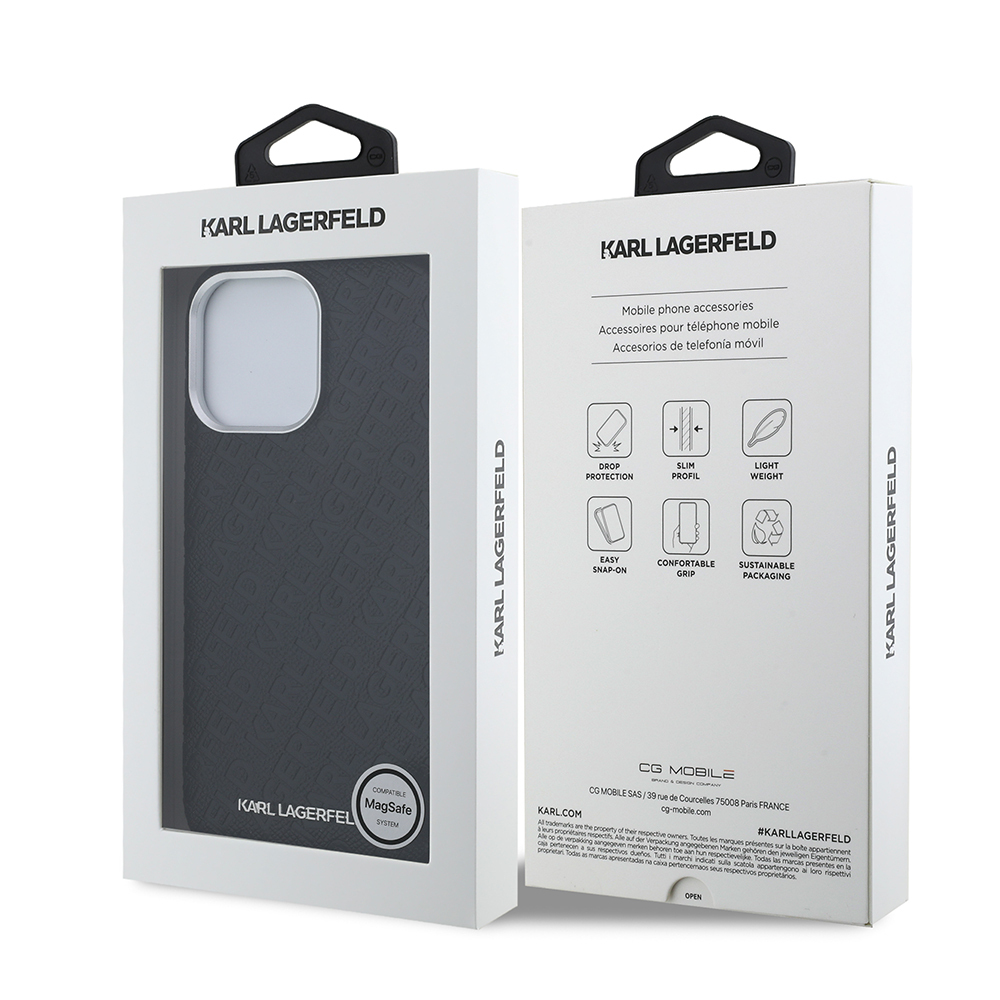 Apple iPhone 14 Pro Max Case Karl Lagerfeld Original Licensed PU Leather Stamped Metal Letter Logo Cover - 9
