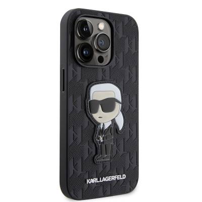 Apple iPhone 14 Pro Max Case Karl Lagerfeld Saffiano Leather Karl Design Cover Black