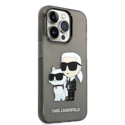 Apple iPhone 14 Pro Max Case Karl Lagerfeld Transparent Glitter K&C Design Cover Black