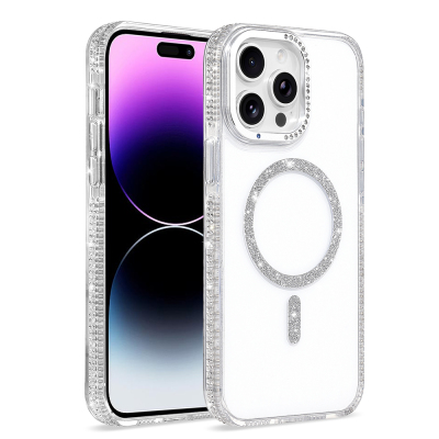 Apple iPhone 14 Pro Max Case M-safe Charging Enabled Zore Tera Silicone Cover Şeffaf