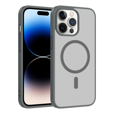 Apple iPhone 14 Pro Max Case M-safe Charging Feature Zore Ballet Flat Cover Grey