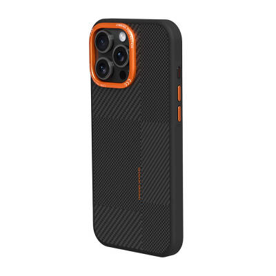 Apple iPhone 14 Pro Max Case Magsafe Charging Feature Carbon Fiber Look Zore Camping Cover Orange