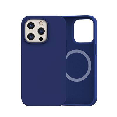 Apple iPhone 14 Pro Max Case Magsafe Charging Feature Liquid Silicone Recci Mousse Series Cover Blue