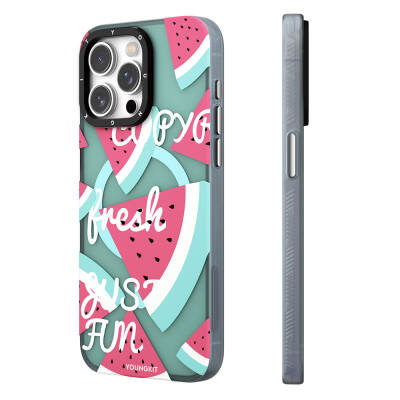 Apple iPhone 14 Pro Max Case Magsafe Charging Featured Summer Fruit Patterned Youngkit Fruity Flavor Series Cover Turquoise