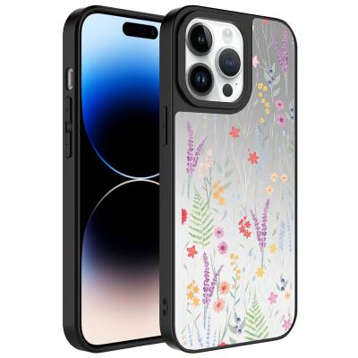 Apple iPhone 14 Pro Max Case Mirror Patterned Camera Protected Glossy Zore Mirror Cover Dallar