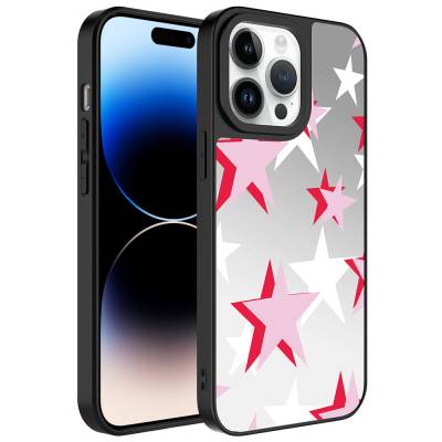 Apple iPhone 14 Pro Max Case Mirror Patterned Camera Protected Glossy Zore Mirror Cover Yıldız