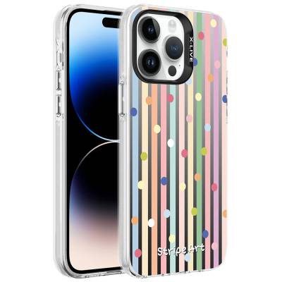 Apple iPhone 14 Pro Max Case Patterned Zore Silver Hard Cover Noktalar