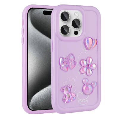 Apple iPhone 14 Pro Max Case Relief Figured Shiny Zore Toys Silicone Cover Purple