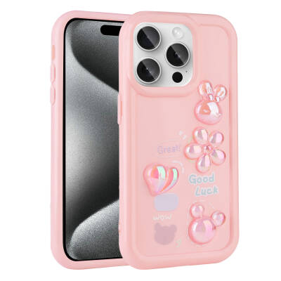 Apple iPhone 14 Pro Max Case Relief Figured Shiny Zore Toys Silicone Cover Pink