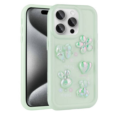 Apple iPhone 14 Pro Max Case Relief Figured Shiny Zore Toys Silicone Cover Açık Yeşil