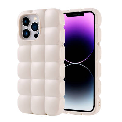 Apple iPhone 14 Pro Max Case Shiny Flexible Silicone Zore Dom Dom Cover White