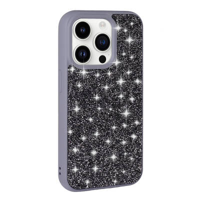 Apple iPhone 14 Pro Max Case Shiny Stone Design Zore Diamond Cover Grey