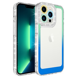 Apple iPhone 14 Pro Max Case Silvery and Color Transition Design Lens Protected Zore Park Cover Yeşil-Mavi