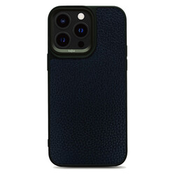 Apple iPhone 14 Pro Max Case Soft Leather Metal Camera Framed Kajsa Litchi Cover Black