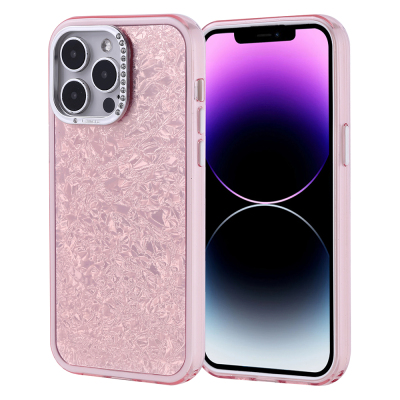 Apple iPhone 14 Pro Max Case Stone Design Zore Kapi Cover Pink