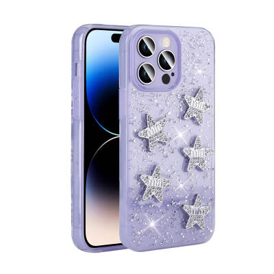 Apple iPhone 14 Pro Max Case with Airbag Glitter Back Surface Zore Shimmer Silicone Cover Lila