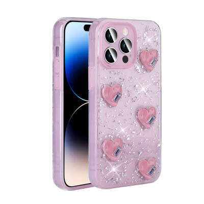 Apple iPhone 14 Pro Max Case with Airbag Glitter Back Surface Zore Shimmer Silicone Cover Pink