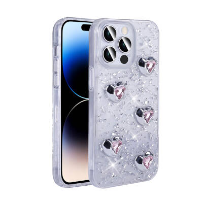 Apple iPhone 14 Pro Max Case with Airbag Glitter Back Surface Zore Shimmer Silicone Cover Beyaz-Kalp