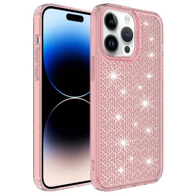 Apple iPhone 14 Pro Max Case With Airbag Shiny Design Zore Snow Cover Pink