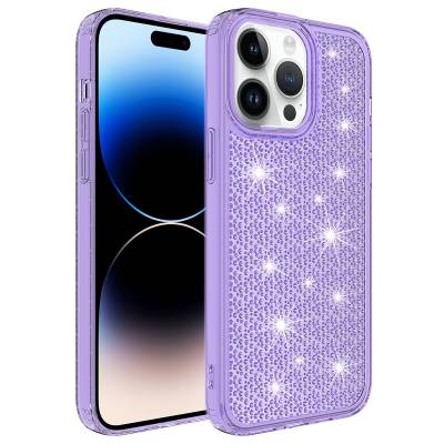 Apple iPhone 14 Pro Max Case With Airbag Shiny Design Zore Snow Cover Purple