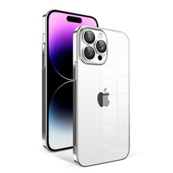Apple iPhone 14 Pro Max Case With Camera Protection Color Framed Zore Garaj Cover Silver