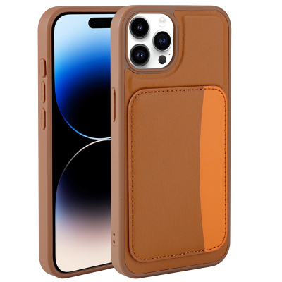 Apple iPhone 14 Pro Max Case with Card Holder Zore X-Card Silicone Cover Brown