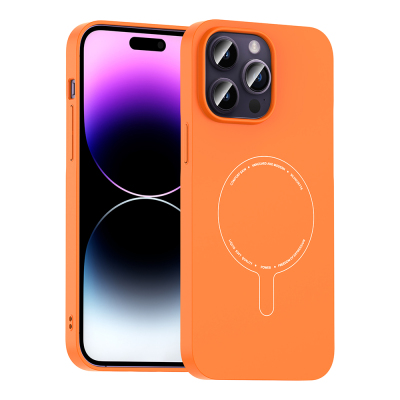 Apple iPhone 14 Pro Max Case with M-Safe Charging and Camera Protection - Zore Elio Hard PC Cover Orange