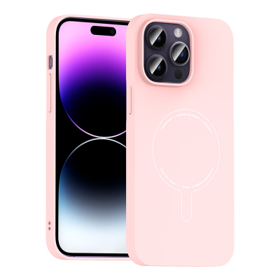 Apple iPhone 14 Pro Max Case with M-Safe Charging and Camera Protection - Zore Elio Hard PC Cover Açık Pembe