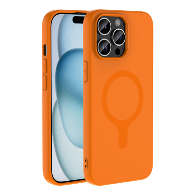 Apple iPhone 14 Pro Max Case with M-Safe Charging Feature, Zore Aris Silicone Cover Orange