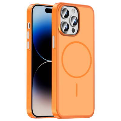 Apple iPhone 14 Pro Max Case with M-Safe Charging Feature Zore Lora PC Cover Orange