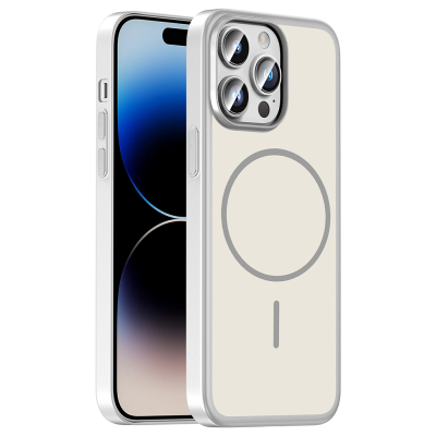 Apple iPhone 14 Pro Max Case with M-Safe Charging Feature Zore Lora PC Cover Silver