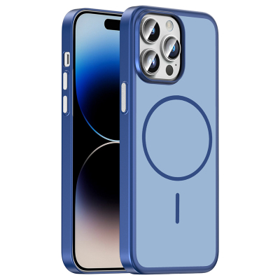Apple iPhone 14 Pro Max Case with M-Safe Charging Feature Zore Lora PC Cover Navy blue