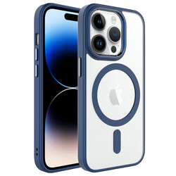 Apple iPhone 14 Pro Max Case with Wireless Charging Zore Chrome Magsafe Silicone Cover Navy blue