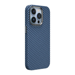 Apple iPhone 14 Pro Max Case Wiwu Carbon Fiber Look Magsafe Wireless Charge Featured Kabon Cover Blue