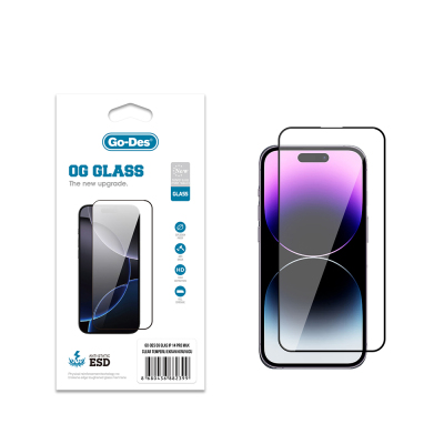 Apple iPhone 14 Pro Max Go Des OG Glass Antistatik Temperli Cam Ekran Koruyucu Şeffaf