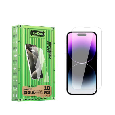 Apple iPhone 14 Pro Max Go Des Parmak İzi Bırakmayan 9H Oleofobik Bom Glass Ekran Koruyucu 10'lu Paket Renksiz
