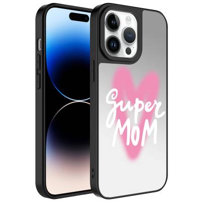 Apple iPhone 14 Pro Max Kılıf Aynalı Desenli Kamera Korumalı Parlak Zore Mirror Kapak Süper Anne